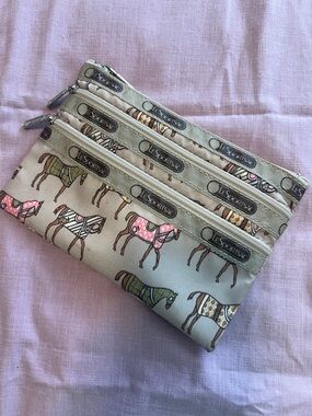 LeSportsac Beige Multi Horse Print Key & Card Holder
